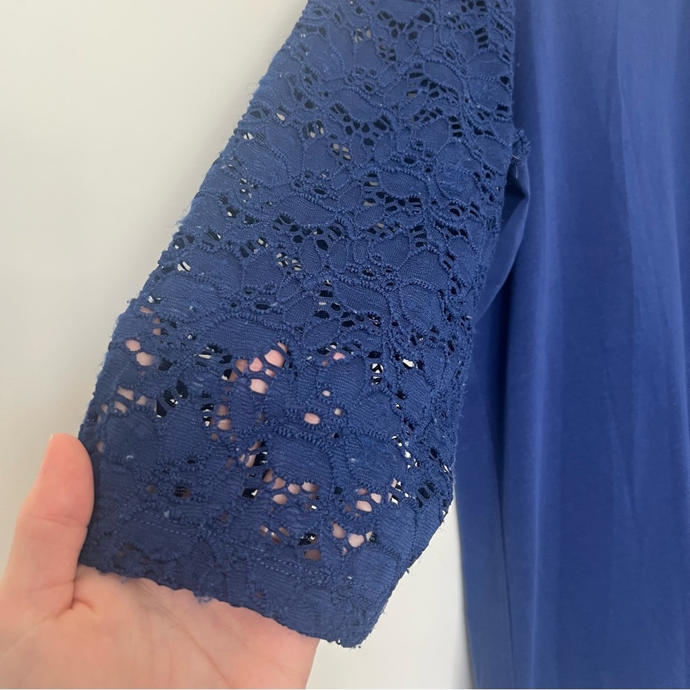 D&Co Blue Blouse with Lace Sleeves - Picture 2 of 5